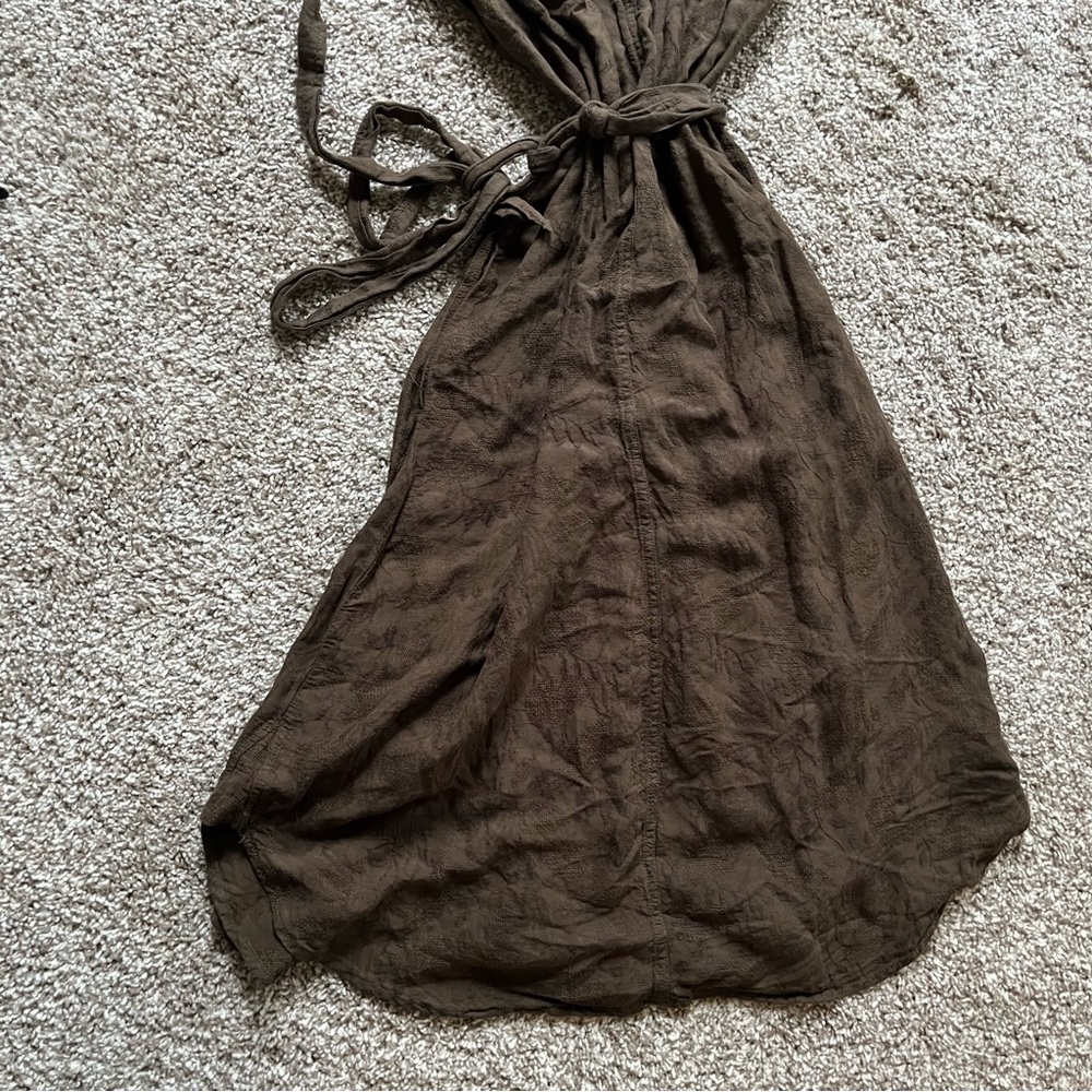 Anthropologie Sleeveless Button-Front Brown Shirt Dress with Waist Tie - Picture 7 of 7